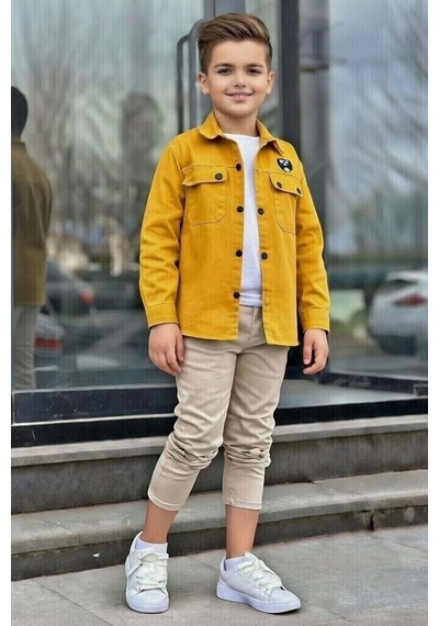 Riccotarz Erkek Çocuk Sırt Baskılı Çıtçıt Düğmeli Sarı Gömlek Dar Kesim Pantolon Alt Üst Takım Sarı Riccotarz Erkek Çocuk Sırt Baskılı Çıtçıt Düğmeli Sarı Gömlek Dar Kesim Pantolon Alt Üst Takım Sarı