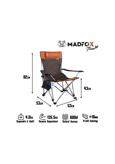 Madfox Prowler 3 Kademeli Yatabilen Kamp Sandalyesi Siyah - Turuncu