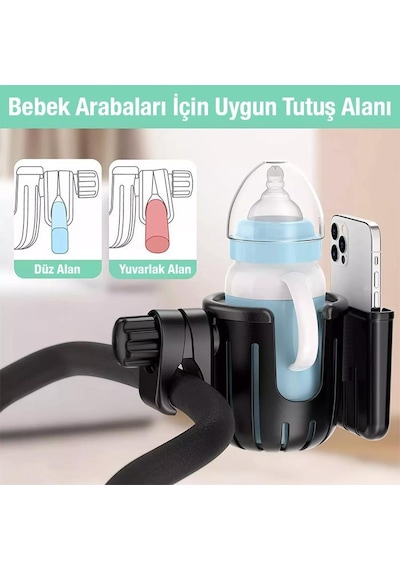 Polham Bebek Arabası için Telefon ve Bardak, Biberon Tutucu, Gidon Uyumlu Telefon ve Bardak Tutucu
