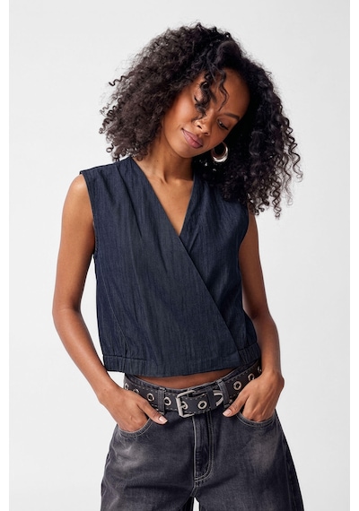 Blue White Kadın İndigo Kruvaze %100 Pamuk Denim Yelek
