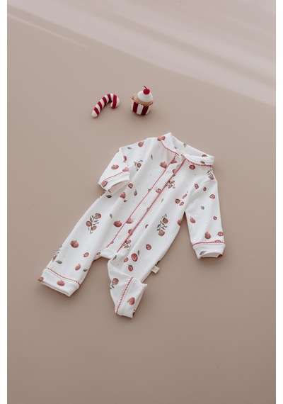 Oh La La Koala Elma Baskılı Çıt Çıtlı Puffy Sleep Serisi Tulum Ekru