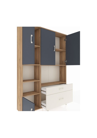Arges Dolap 7 Raflı 2 Çekmeceli 5 Kapaklı 132x30x195 Çam-antr... Çam