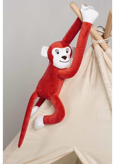 Boumini Toys Boyuna Sarılan Pelüş Maymun Kırmızı Elleri Çıtçıtlı 55 CM - Kırmızı
