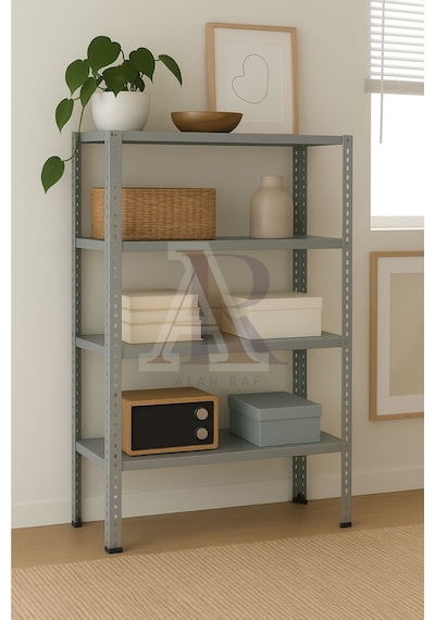 Çelik Raf 4 Katlı 43x60x200 Dekoratif Raf Sistemleri, Depo Rafı, Arşiv Rafı, Kiler Rafı Galvaniz
