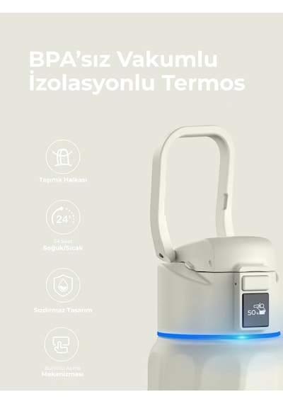 Waterh Boost Akıllı Termos Hidrasyon Takibi Yapan, Yalıtımlı 0.95 L / 32oz Akıllı Şişe Beyaz