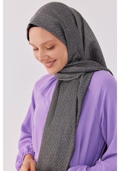 Mirsoy Scarf Halka Desen Parlak Jakar Şal - Duman Duman