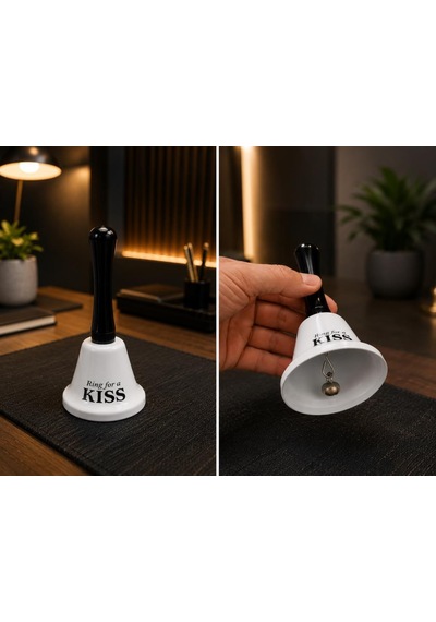 El Çanı Dekoratif Masa Zili Ring For A Kiss Tasarımlı Romantik Hediye 13 Cm Çan Zil Beyaz
