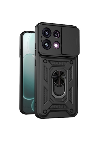 Caseonn Oppo Reno 16 F 5g Kılıf Sürgülü Kamera Korumalı Yüzüklü Mıknatıslı Tank Kapak Siyah