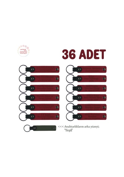 Hastaneler İçin Misafirlere Hediye, 36'lı Set, Marka Yazılı Deri Hatıra Anahtarlık, Kırmızı & Yeşil
