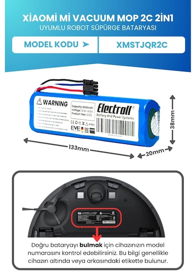 Xiaomi Mi Vacuum Mop 2c 2in1 Uyumlu Batarya Standart Kapasite 2600mah Robot Süpürge Pil Xmstjqr2c