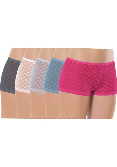 Kadın Komple Tül Dantel Boxer Külot - 5 Adet Çok Renkli