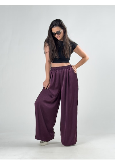 Cocopelli Bordo Saten Kadın Palazzo Pantolon Coc3251