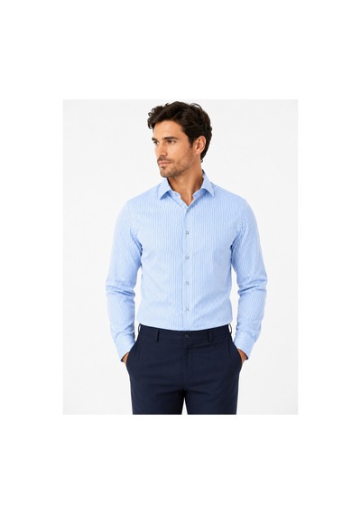 Elitpark Exclusive Line Mavi Pamuklu Cepli Dikine Çizgili Uzun Kol Premium Erkek Gömlek Elitpark Exclusive Line Mavi Pamuklu Cepli Dikine Çizgili Uzun Kol Premium Erkek Gömlek