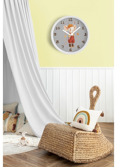 Sevimli Fare Çizimli Çocuk Odası Duvar Saati - 42cm - Önü Camlı Beyaz Kasa - Sessiz Mekanizma Beyaz