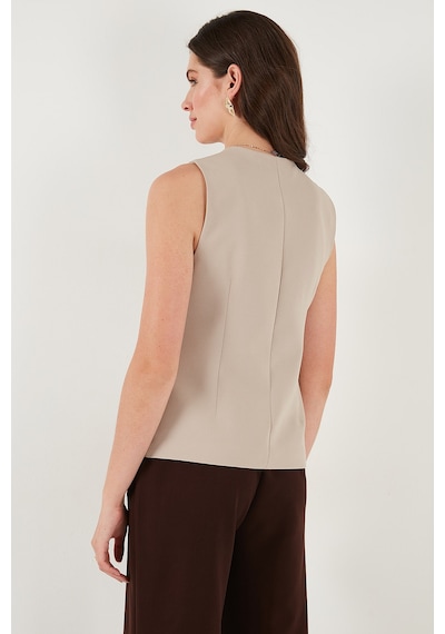 Lela Regular Fit Bisiklet Yaka Kolsuz Düğmeli Basic Bluz Bayan Yelek 65200004 Taş