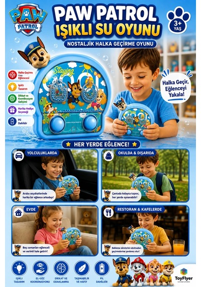 Paw Patrol Işıklı Suda Halka Geçirme Oyunu Nostaljik Sulu Oyun Stres Oyuncağı 2586bd-pawmavi