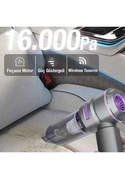 9 Farklı Uçlu Kablosuz Şarjlı Araç İçi Süpürge Wireless Destekli, Güçlü Emiş, Taşınabilir Pratik