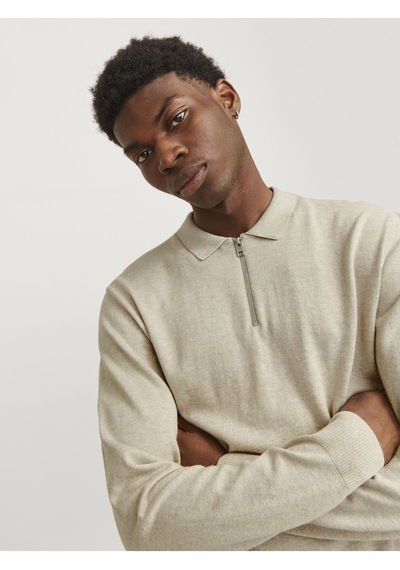 Jack & Jones Erkek Polo Gömlek Einfarbig Bej Sweatshirt - 12268210