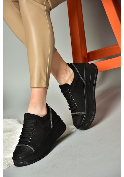 Fox Shoes R274217502 Siyah Süet Kalın Tabanlı Spor Ayakkabı Sneakers Siyah