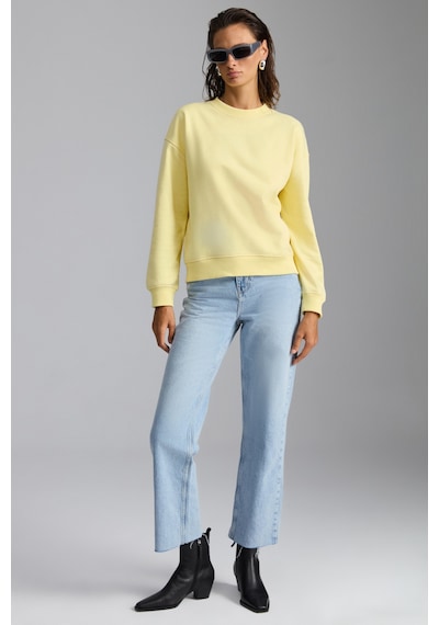 Grimelange Vaneltına Kadın Içi Polarlı 3 Iplik Organik Pamuk Oversize Basic Bisiklet Yaka Sarı Sweatshirt