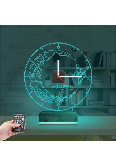 Luvivia Türk Bayrağı Ay Yıldız V1 Saatli 3d Lamba - Masa Gece Lambası Şeffaf