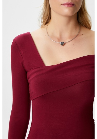 Ritnice Kadın Fuse Omuz Katlamalı Bordo Bluz Bordo