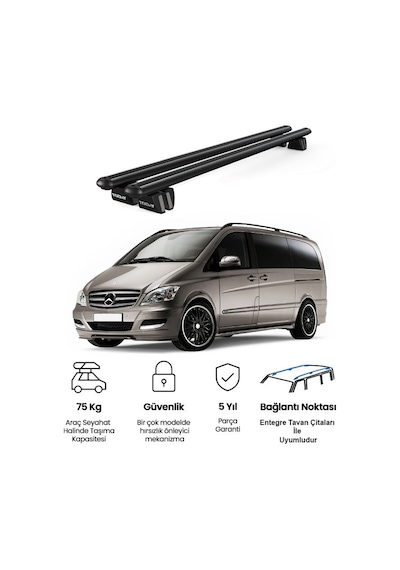 Pençe Mercedes-benz Vito W639 2003-2014 Uyumlu Siyah Ara Atkı 135cm Port Bagaj Tavan Barı