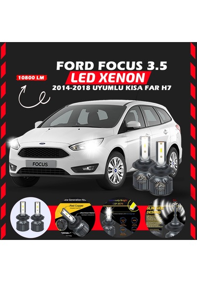 Ford Focus 3.5 2014-2018 Kısa Far Uyumlu Şimşek Etkilii Led Xenon Premium Series H7