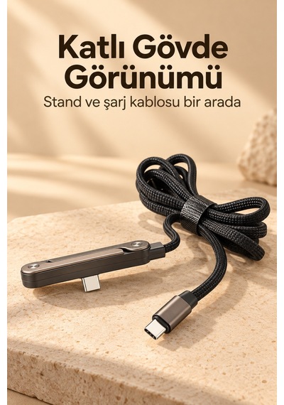 Örgü Şarj Kablosu Entegre Katlanabilir Telefon Destekli Standart