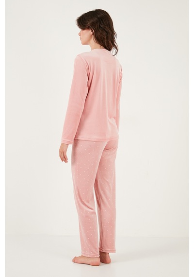 Lela Desenli Regular Fit Bisiklet Yaka Uzun Kollu Bayan Pijama Takımı 65713312 Pudra Lela Desenli Regular Fit Bisiklet Yaka Uzun Kollu Bayan Pijama Takımı 65713312 Pudra