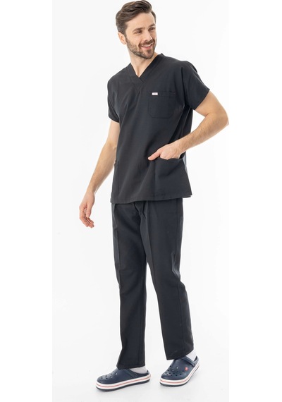Terikoton Yarasa Kol Doktor Hemşire Forması Siyah Tyrs0002 Siyah