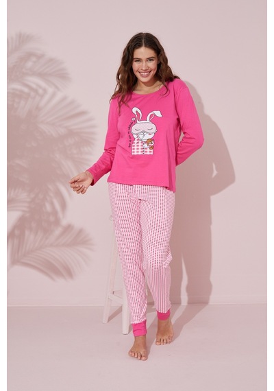 Siyah İnci Pamuklu Örme Pijama Takım 24241061 Fuşya