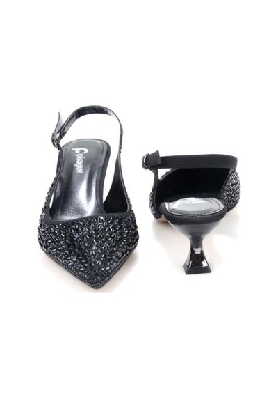 Pisagor Ps-31990 4,5 Cm Topuklu Kadın Taşlı Arkası Açık Stiletto Abiye Ayakkabı siyah