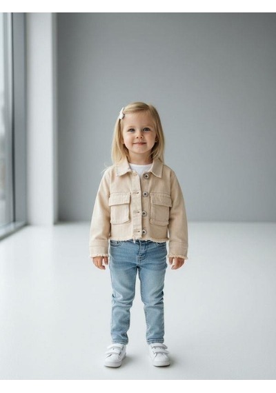 Zekids Kız Çocuk Kot Ceket-15762 Bej