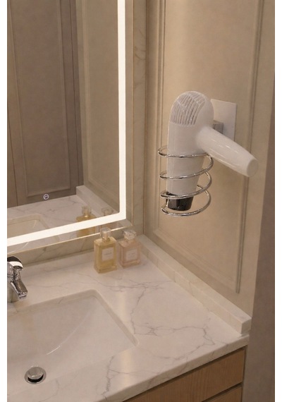 Sas Haus Metal Krom Yapışkanlı Saç Kurutma Makinesi Askısı - Banyo Duvar Düzenleyici Ms-012