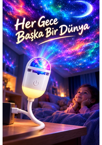 12 Lensli Usb Galaksi Projeksiyon Gece Lambası Yıldızlı Gökyüzü Ortam Aydınlatması Esnek Boyunlu Beyaz