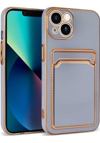 Apple Uyumlu  iPhone 13 Kilif Bark Kartlikli Kenarlari Altin Renk Kilif 558091133
