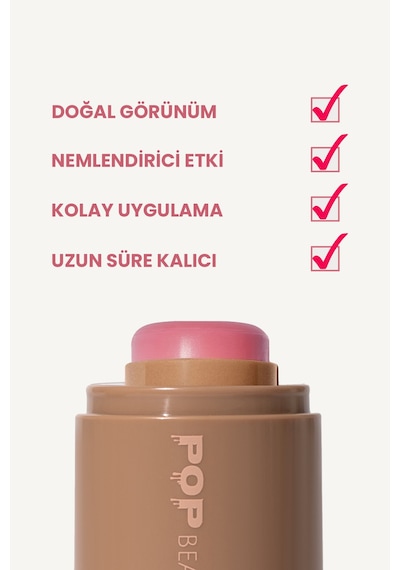 Pop Beauty Doğal Görünüm, Nemlendirici Etkili, Yanak Ve Dudak Renklendirici Stick Allık, Pop 3 8684415590268 Pop3