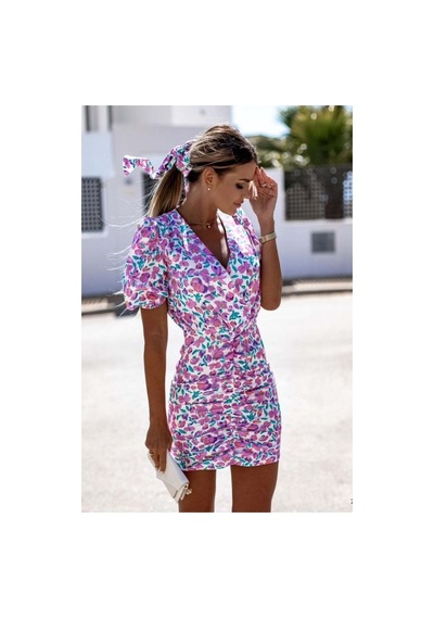 Store V Büzgülü Yaka Mini Elbise Kollu Kısa Beyaz - 935908746 Beyaz