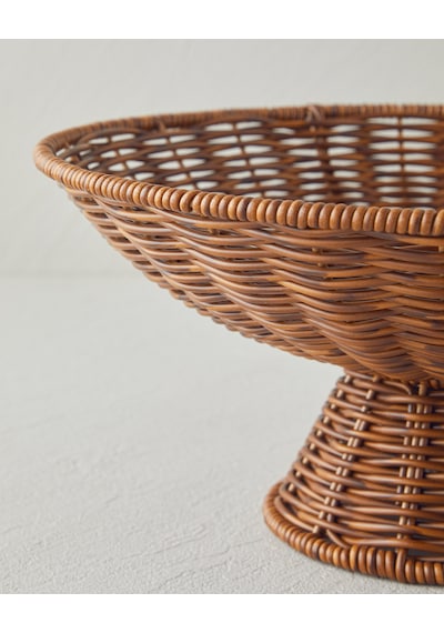 Boho Plastik Rattan Sunumluk 29x29x13 Cm Kahverengi