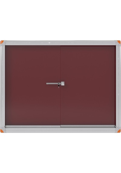 90x120 Cm Kilitli Ve Sürgülü Alüminyum Çerçeve Camlı Ilan Duyuru Panosu Bordo
