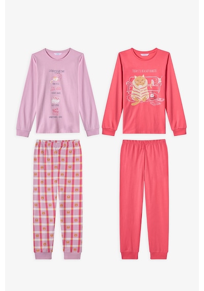 Penti Pembe Kız Çocuk Caturday Night Uzun Kollu Pamuklu 2'li Pijama Takımı