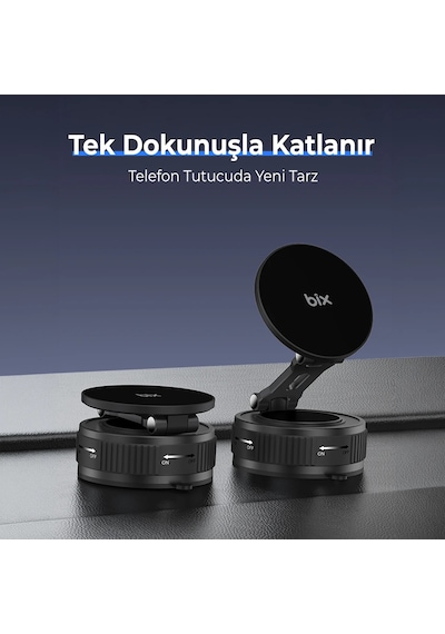 Bix Bxch11 360 Derece Dönebilen Vakumlu Manyetik Mıknatıslı Araç İçi Telefon Tutucu Siyah