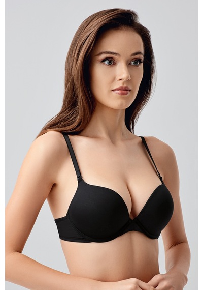 New Bra Kadın Push-up Etkili Destekli Saten Görünümlü Sütyen Siyah 7030 Siyah
