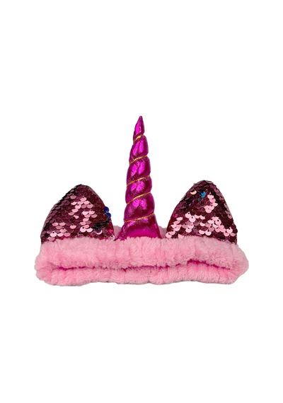 Unicorn Peluş Bandana Makyaj Saç Bandı Pembe Pembe Boynuzlu Pembe