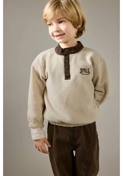 Defacto Erkek Bebek Baskılı Düğmeli Polar Sweatshirt G1124a525wnbg788 Bej-bg788