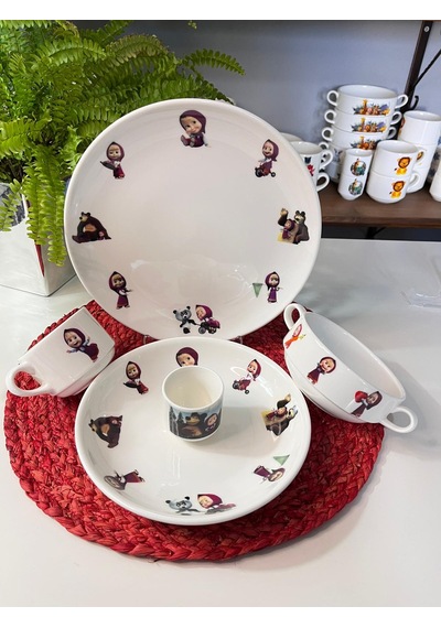 5 Parça Maşa ve Koca Ayı Model Çocuk Yemek Takımı Beslenme Seti Çok Renkli