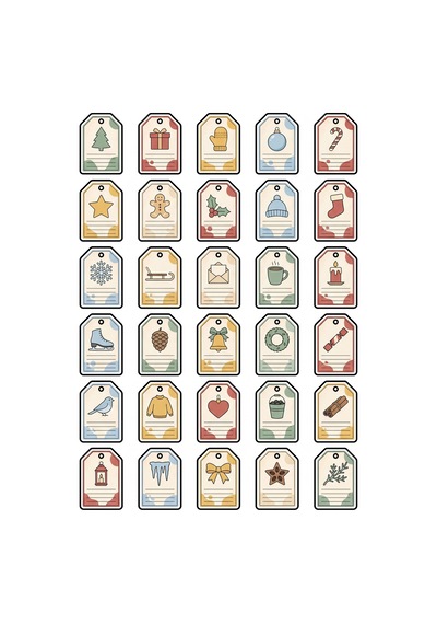 30 Adet Minimalist Yeni Yıl Etiket Sticker Seti - Hediye Paketi Ajanda Defter İçin Çok Renkli