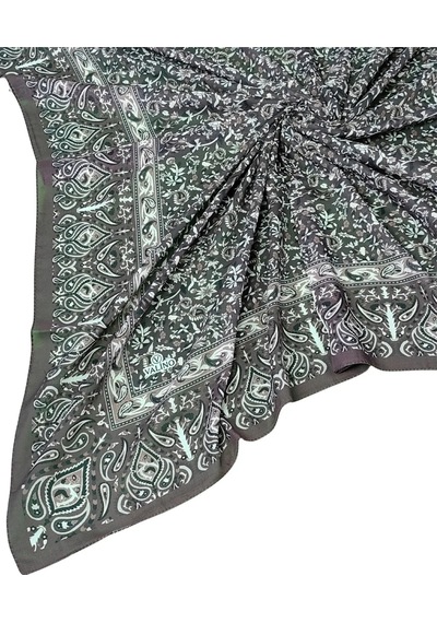 Mim Eşarp Mısırlı Eşarpları Büyük Boy Etnik Desenli Eşarp 120x120 Cm Koyu Yeşil - Füme