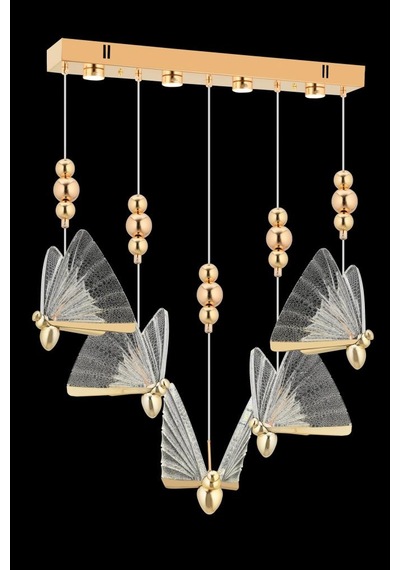 İstanbul Avize İpek Yemek Masası 5'li Gold Ledli 3 Renk Modern Led Avize Gold